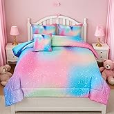 URBONUR Rainbow Comforter Set Queen for Girls 6 Pieces Bed in A Bag for Teen Girl Women Soft Microfiber Tie Dye Kids Bedding Set