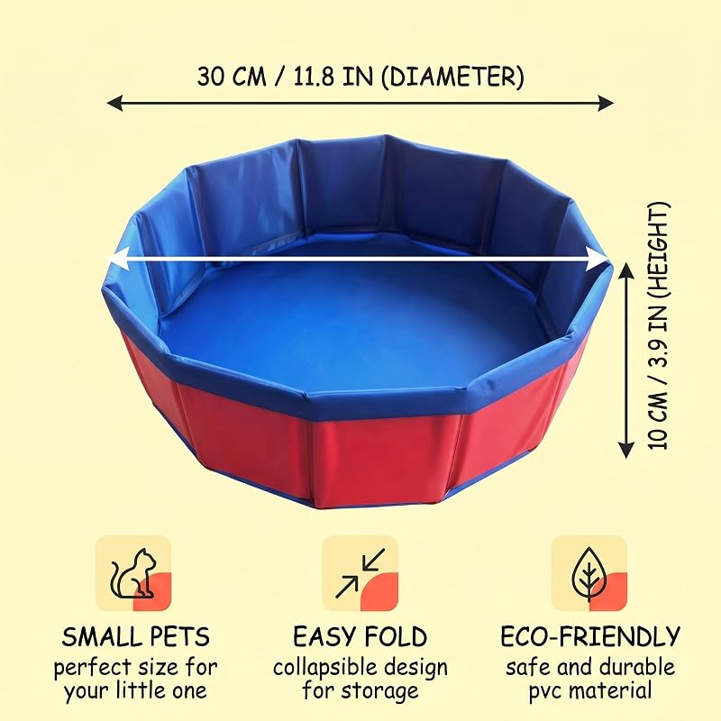 1 Piscine pour chats pliable en PVC, 30x10 cm, rouge, sans gonflage, idéale pour chat et petits animaux, facile à ranger