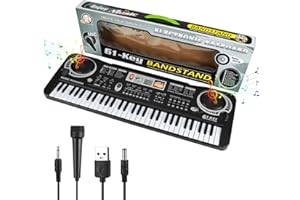 DEVALUS 61 Key Piano Keyboard, Beginner Electronic Keyboard for Kids with Teaching Mode, 6 Demo Songs, 16 Tones, Microphone and Power Supply, Kids Piano Keyboard for Birthday Gift/Christmas Gift