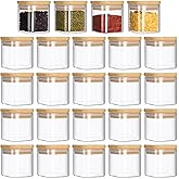 Nuenen Set of 24 Airtight Square Spice Containers 4 oz Glass Spice Jars with Bamboo Lid Small Seasoning Jars Empty Food Storage Containers for Pantry Clear Food Canisters for Kitchen Sugar Coffee