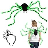 XunYee 2 Pcs Halloween Spider Costume for Adult LED 2025 Halloween Women Costume Large Plush Spider with Lights Hair Hoop