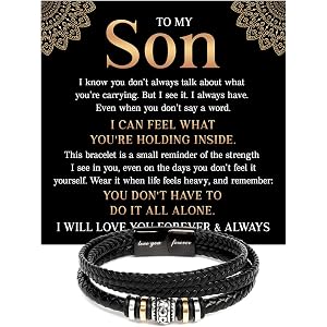 Mapileng To My Son Bracelet – Love You Forever Braided Leather Bracelet, Meaningful Son Gift from Mom and Dad with Heartfelt