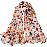 Sichdew Women's 100% Mulberry Silk Scarf Lightweight Long Floral Print Neck Scarf, Beach Wrap & Travel Photography Shawl Gift