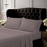 Tribeca Living Queen Bed Sheet Set, Crisp and Smooth Cotton Percale Solid Sheets and Pillowcase Set, Extra Deep Pocket, 300 Thread Count, 4-Piece Luxury Bedding, Grey