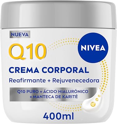 Q10 Creme Firme + Rejuvenescente para Áreas Específicas (400 ml), creme corporal com Ácido Hialurónico e Manteiga de Karité, hidratante 72h para braços, nádegas, abdómen e joelhos
