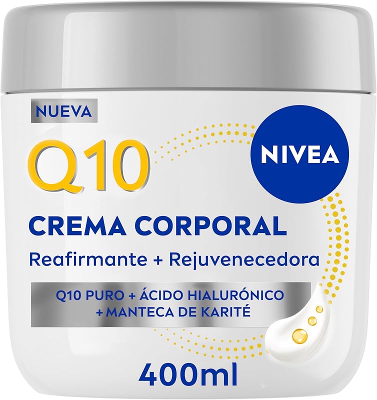 Q10 Crema Reafirmante + Rejuvenecedora para Zonas Específicas (400 ml), crema corporal con Ácido Hialurónico y Manteca de Karité, hidratante 72h para brazos, glúteos, abdomen y rodillas