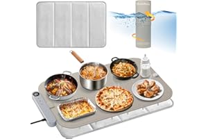 Homelove Warming Mat for Food - Electric Warming Tray with 6-Level Temperature and Hours Setting, Full Surface Graphene Heating, Waterproof Dishwasher-Friendly Food Warmer for Parties, Kitchen (Khaki)