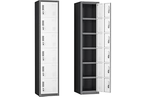 Bonusall Employees Lockers,Metal Office Storage Locker with 6 Door, Tall Steel Lockers with Keys and Lock for School, Gym, Home, Garage, Gray White