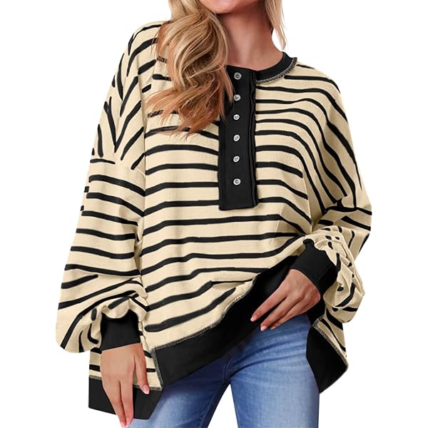 PRETTYGARDEN Womens Fall 2025 Striped Oversized Sweatshirt