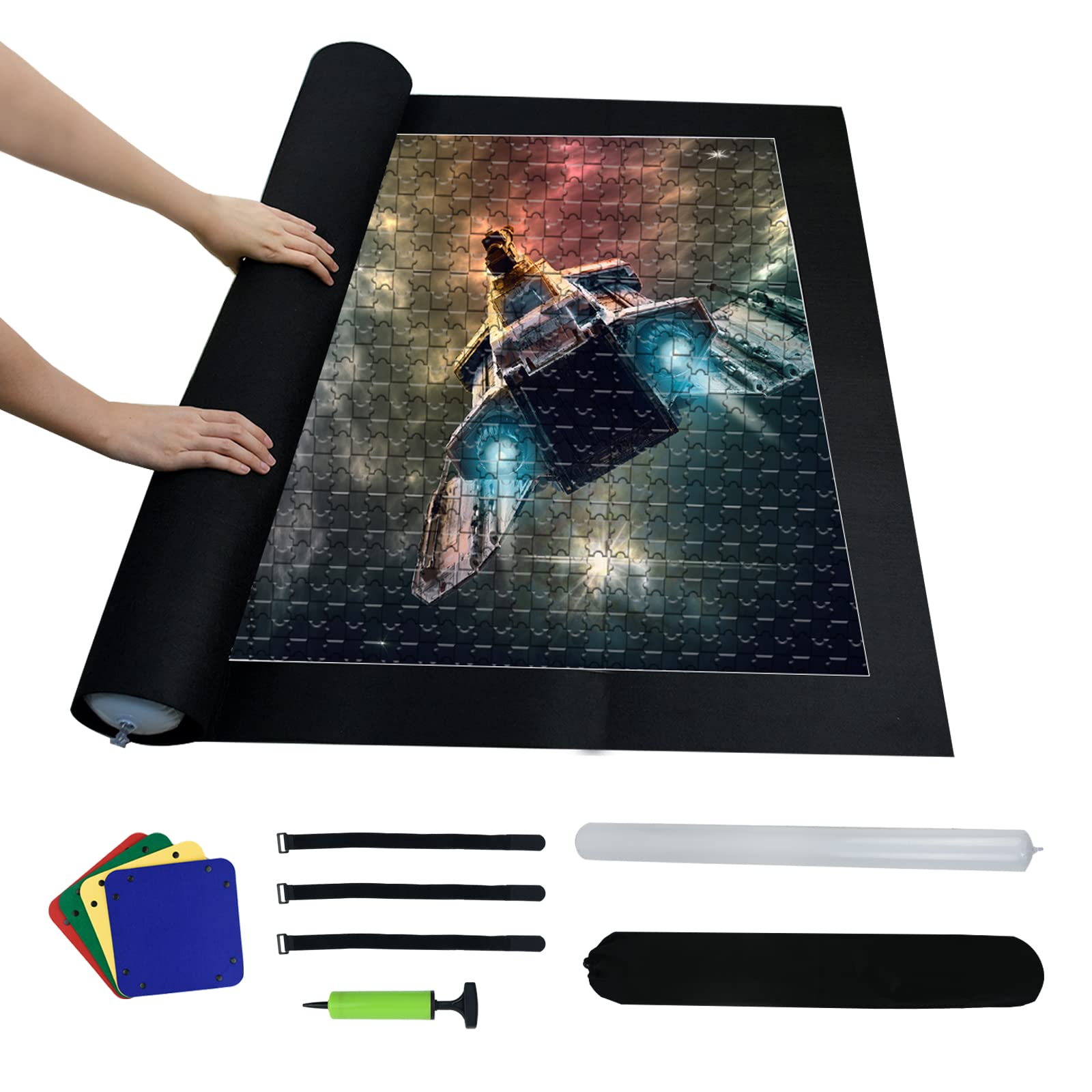 Coriver Puzzle Mat with Storage Bag, 3 Magic Tapes and 4 Sorting Trays, Foldable Puzzle Roll Mat (140 * 100cm) for Jigsaws Up to 3000 Pieces