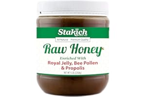 Stakich Royal Jelly, Bee Pollen, Propolis Enriched Raw Honey - Pure, Unprocessed, Unheated - 5 Pound (80 Ounce)