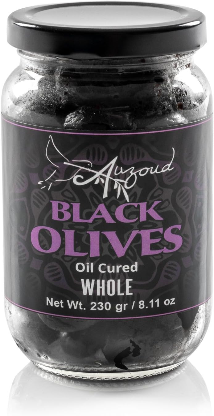 AUZOUD Oil Cured Black Olives, Whole, 100% Natural, Supports North African Women Farmers, 230 g