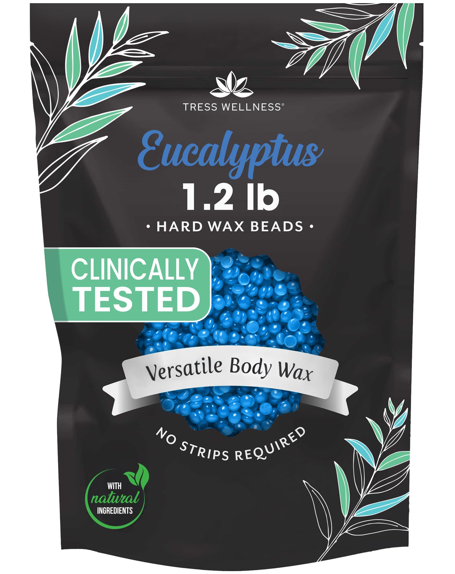 Tress Wellness Wax Beads - Safe for Skin - Dermatologically Tested - At-Home Kit for Bikini, Brazilian & Full Body - Eucalyptus 1.2 lbs Image