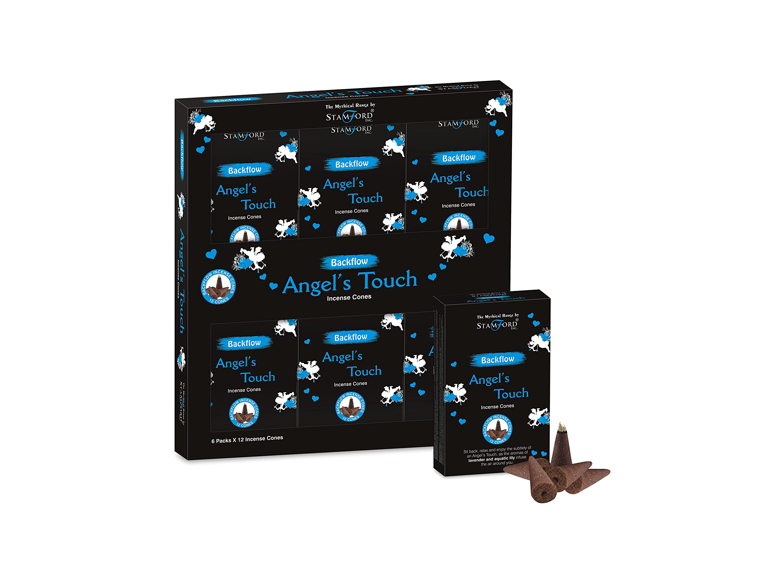 Stamford London 37481 Angels Touch Incense Backflow Cones, 12 Cones x 6 Packs, Black — image 1