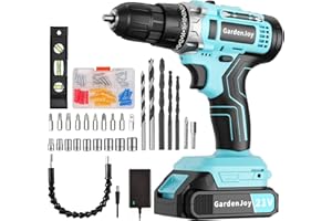 Cordless Power Drill: GardenJoy Cordless Drill 21V Electric Power Drill Set with Battery and Fast Charger, 65pcs Acessories,2 Variable Speed Control,3/8-Inch Keyless Chuck and 24+1 Torque for hardwood