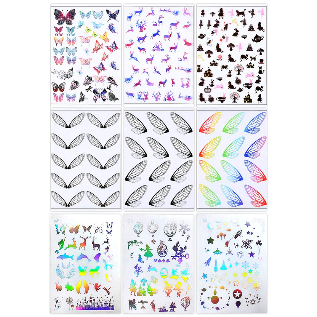 iSuperb 18 Sheets Resin Supplies Kit Clear Holographic Resin Stickers for Resin Mould Resin Filler for Resin Art (9 Resin Films Stickers)