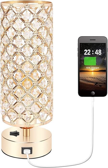 USB Gold Table Lamp with Charging Port, Accent Nightstand Lamp for Room Decor, USB Table Lamps for Nightstand, Beside Light for Bedroom, Living Room, Dresser, Dining Room(Gold)