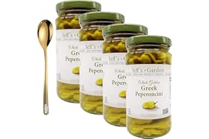 moofin Jeff'S Naturals Jeffs Garden Greek Pepperoncini Peppers, 12 Oz, Pepperoncini In A Jar With Golden SS Spoon, Authentic Mediterranean Flavor, Ideal For Adding Zest To Meals [Pack of 4]