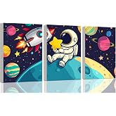 3 Piece Paint by Numbers Kit for Kids Easy Kid Paint by Number Kits Ages 8-12 Space DIY Painting Kits for Kids Age 4-8 Beginner Paint by Number Canvas with Frame Children Color by Numbers Kit 8x12 In
