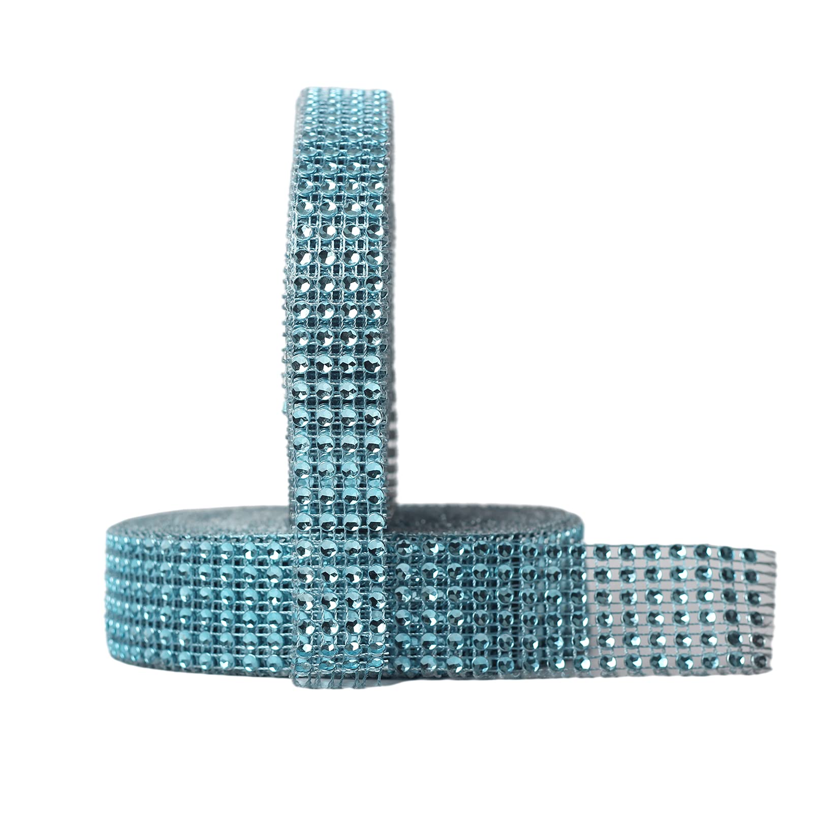 2 Roll Acrylic Light Blue Rhinestone Diamond Ribbons,4 Row 9m&6 Row 9m Rhinestone Mesh Ribbon Diamonte Strip Bling Home Accessories for Cakes Toppers Arts Crafts Home Wedding Birthday Party Decoration