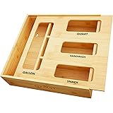 SpaceAid Bag Storage Organizer for Kitchen Drawer, Bamboo Organizer, Compatible with Gallon, Quart, Sandwich and Snack Variet