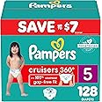 Pampers Cruisers 360 Diapers - Size 5, One Month Supply (128 Count), Pull-On Disposable Baby Diapers, Gap-Free Fit
