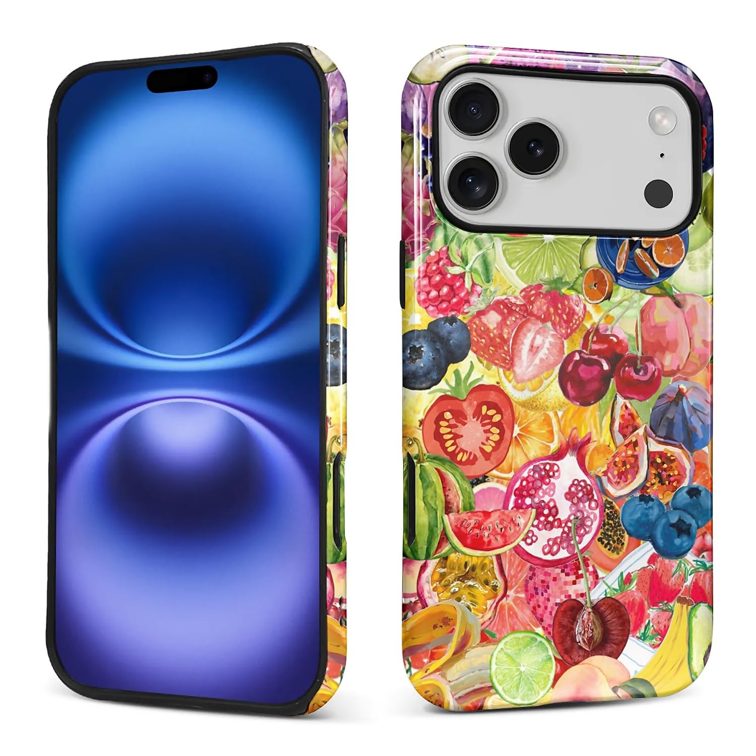 Kapadiy Case for iPhone 17 Pro Max Case,Summer Fruit Collage Design Hybrid Dual Protection Silicone Hard PC Shockproof Full Body Cover Slim Anti Scratch Protective Case for Men Women