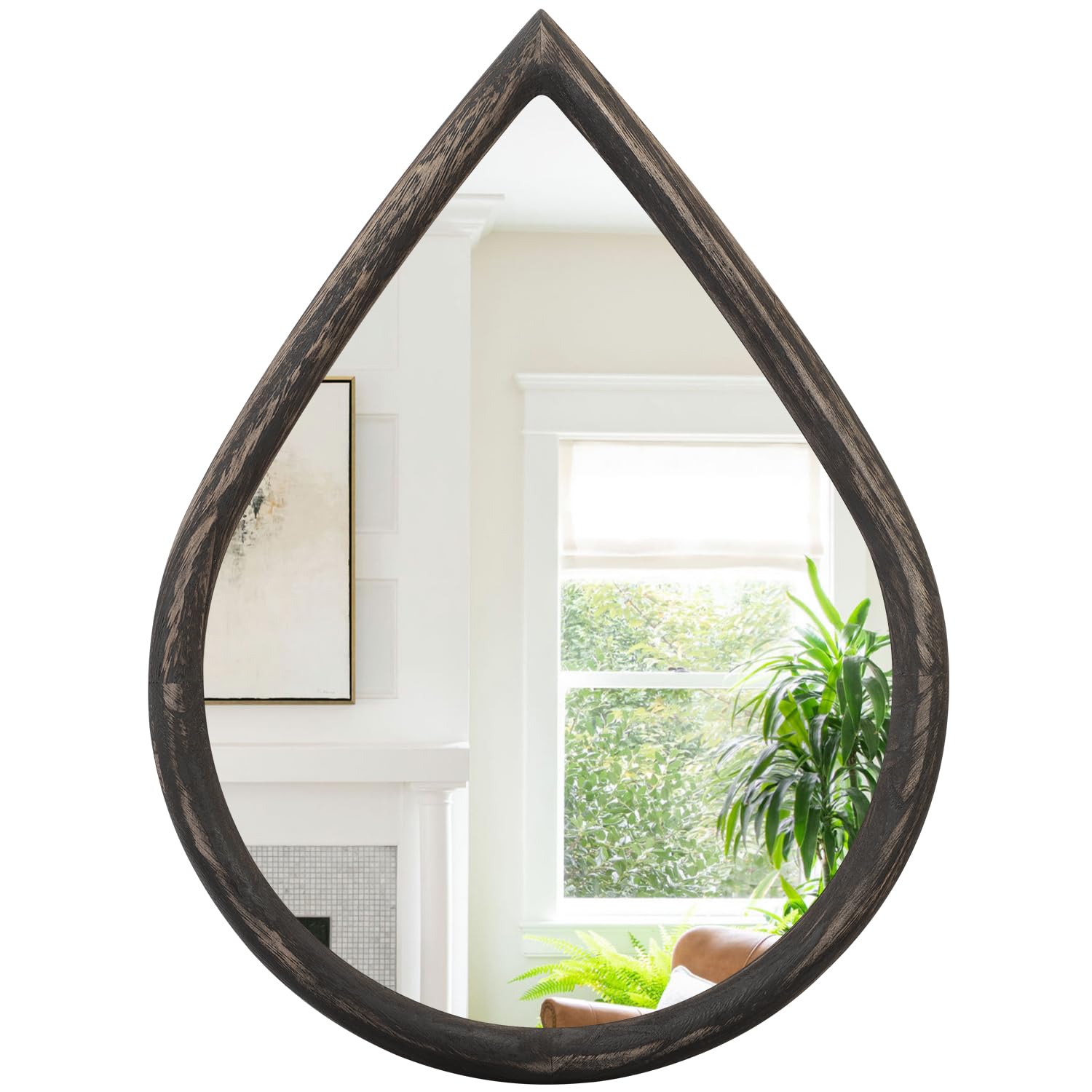 FEUFOAM Black Teardrop Hanging Mirror Rustic Wall Mirror Farmhouse Decorative Wall-Mounted Mirrors for Bathroom Living Room Vanity Entryway Hallway 50x40cm