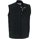 Daniel Smart Men Denim Vest Scoop Collar Motorcycle Vest for Men with Inside Carry Pockets & Hidden Zipper