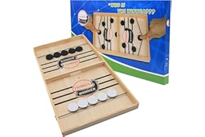 FEFFXY Fast Sling Puck Game, Super Winner Wooden Air Hockey Board Games, Portable Slingshot Hockey Tabletop Game for Family Game Night Fun, String Puck Game Toys with 10 Pucks, 22inch