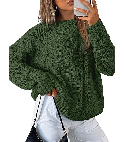 Women Cable Knit Vintage Chunky Sweater Loose Casual Knitted