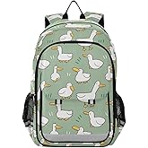 Krafig Cartoon Duck Pattern Green Backpack Girls Boys Elementary School Bags Bookbags Laptop Backpack Travel Daypack Safe Reflective Stripes