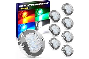 8x LED Round Boat Lights, Navigation Light, Courtesy Lights, 4-Color Boat Interior Lights, 12V Boats Transom Light for Yacht,