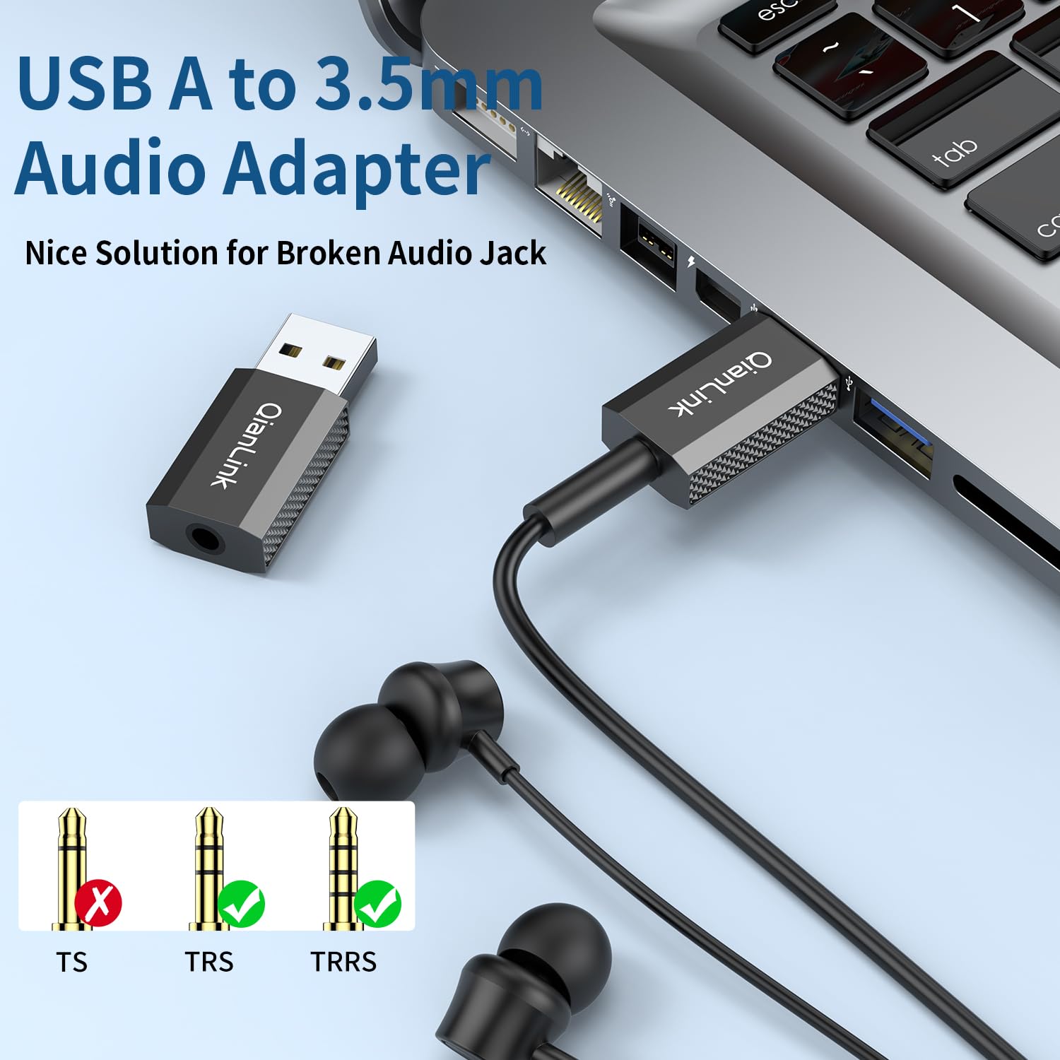 USB to 3.5mm Jack Audio Adapter (2-Pack), USB to Audio Jack Adapter Headset, USB A to 3.5mm TRRS Female, External Stereo Sound Card for Headphone, Mac, PS4, PS5, PC, Laptop, Desktops, Linux, Laptop