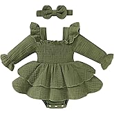 YOUNGER TREE Baby Girl Fall Clothes Infant Long Sleeve Ruffle Romper Dress with Headband Cute Toddler Winter Outfits