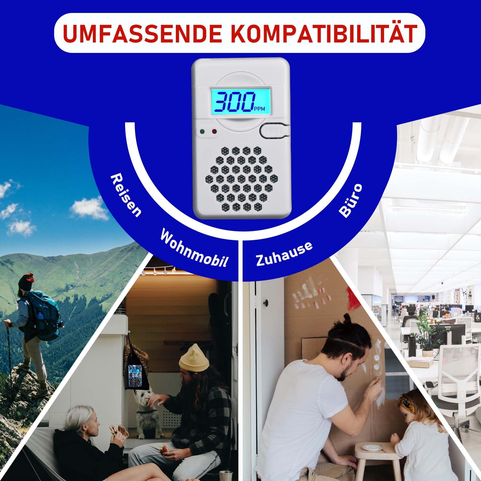 LSENLTY Kohlenmonoxid-Detektoren, 3 Jahre Standby-Zeit, 0–999 CO-Detektorbereich, 85 dB lauter Kohlenmonoxid-Detektor für Reisen und Camping (Netztasche, Batterie im Lieferumfang enthalten) 7