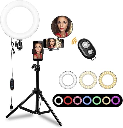 morpilot anillo de luz led ring light 10 pulgadas aro de luz con tripode soporte movil y espejo 3 modos de luces 3200 5600k para selfie maquillaje