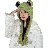 Frog Hats Adult Cute Beanie Crochet Knitted Hat Big Eye Frog Winter Ear Warmer Protective Beanie Hats Caps Outdoors Autumn