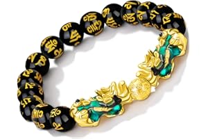 MANRUO Feng Shui Black Obsidian Wealth Bracelet Color Changed Pi Xiu Bracelets Dragon Mantra Bead Bangle Attract Wealth and Good Luck for Men/Women