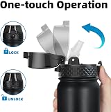 OLDLEY 1L Stainless Steel Water Bottle with Straw Lid Vacuum Insulated Black view 3