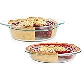 Pyrex Deep 2-Pack (9.5") Glass Baking Dish Set, Round Pie Glass Bakeware, Dishwasher, Microwave, Freezer & Pre-Heated Oven Sa