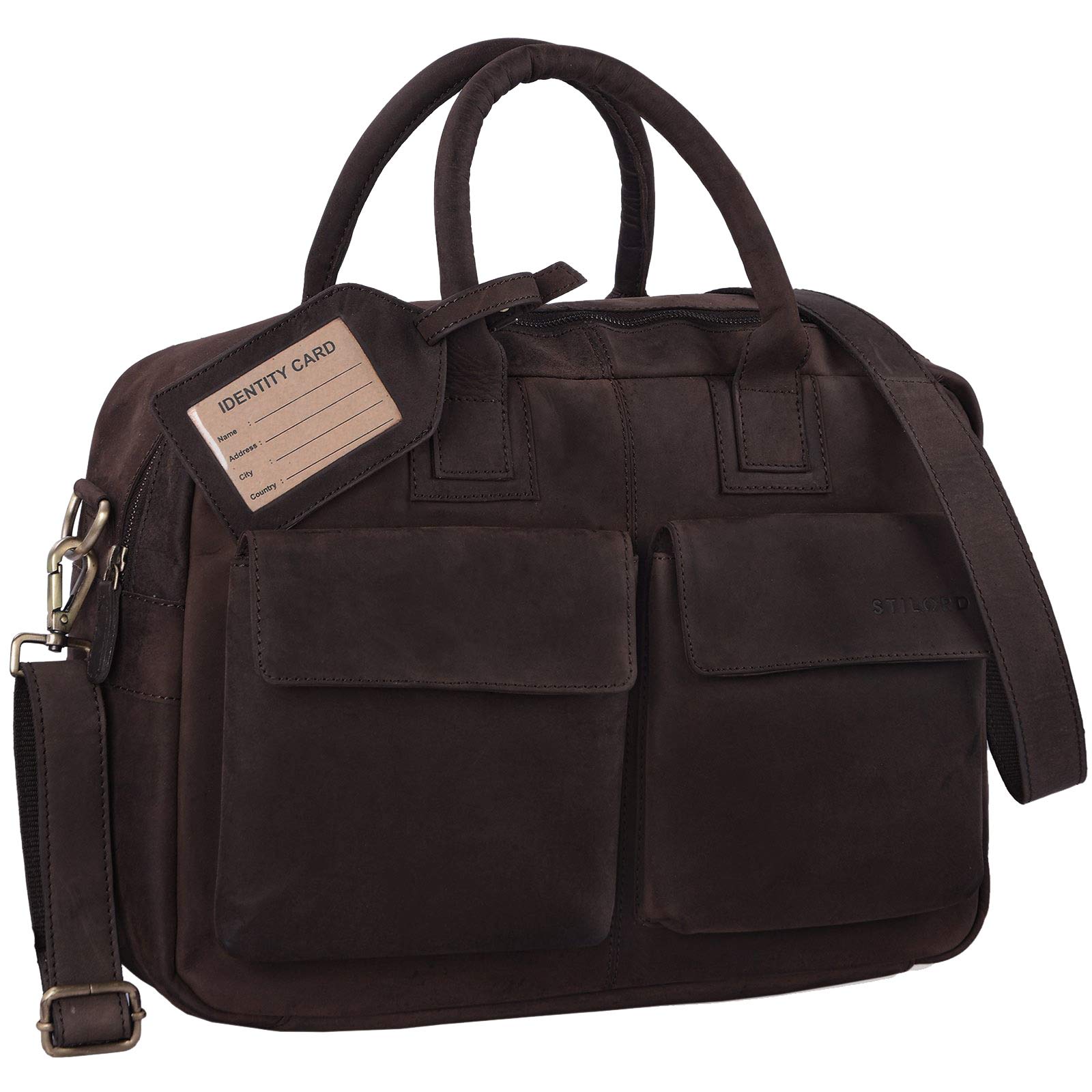 STILORD "Carlo" Laptop Bag Leather 15.6 inches for Men/College Bag/Shoulder Bag/Satchel/Business Bag Vintage Design Genuine Buff Leather Colour:Flat Dark Brown