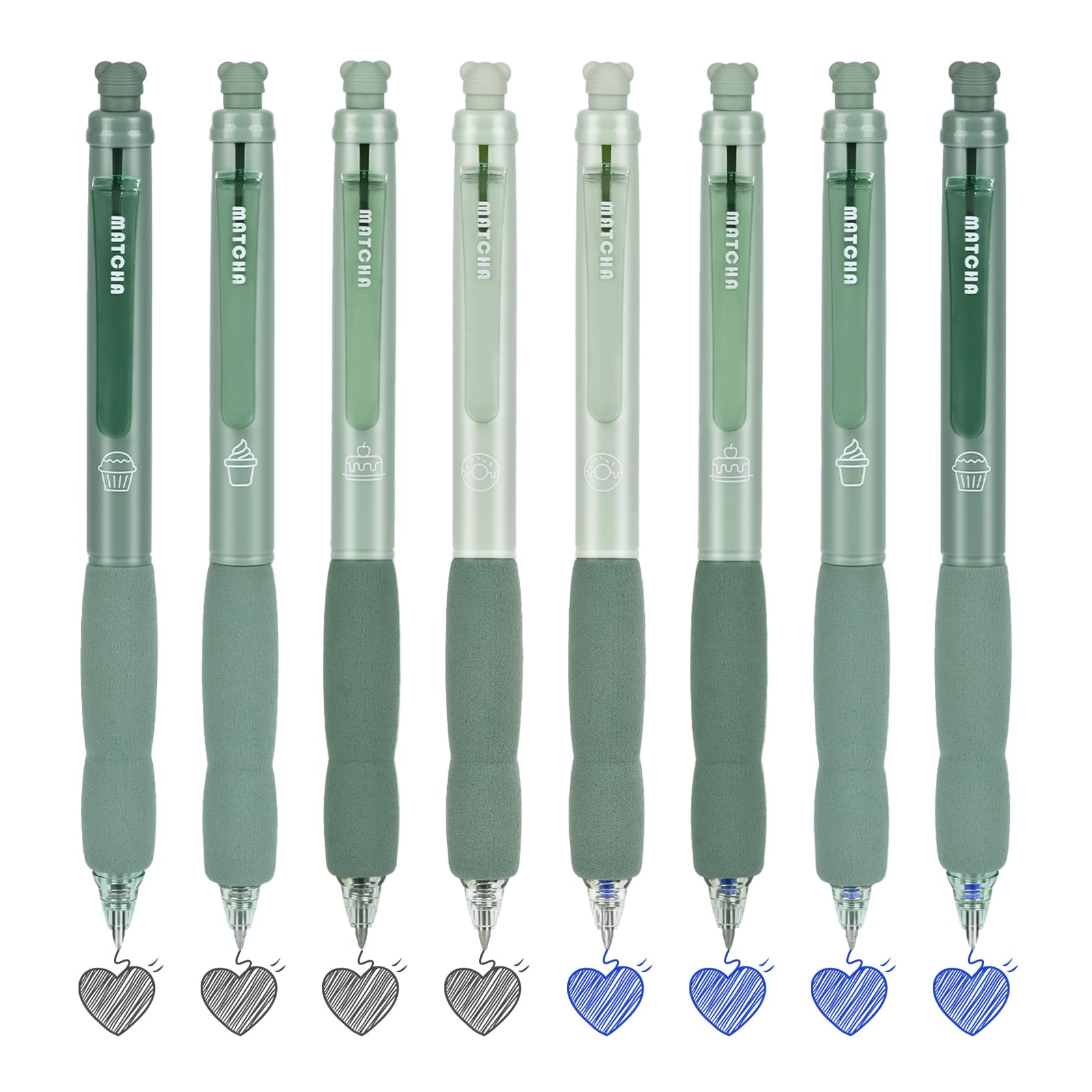 BAYTORY 8Pcs Retractable Erasable Gel Pens, 4 Blue & 4 Black Ink 0.5 mm Fine Point with Cute Eraser, Smooth Write Quick Dry School Office Note Taking Journaling Supplies (Green)