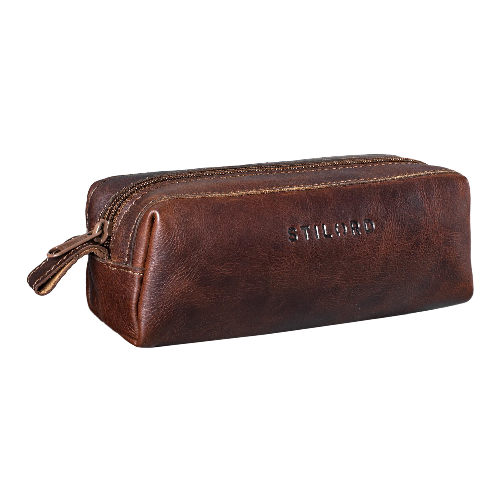 STILORD "Linus" Pencil Case Leather Pen Case Pouch Office University College Women Men Stationary Vintage Leather Colour:Florida - Brown