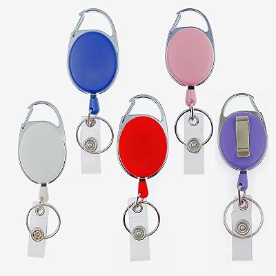 ZHIYE Retractable Badge Reel 5 Pcs Heavy Duty 65cm Keychain Holder Red Blue