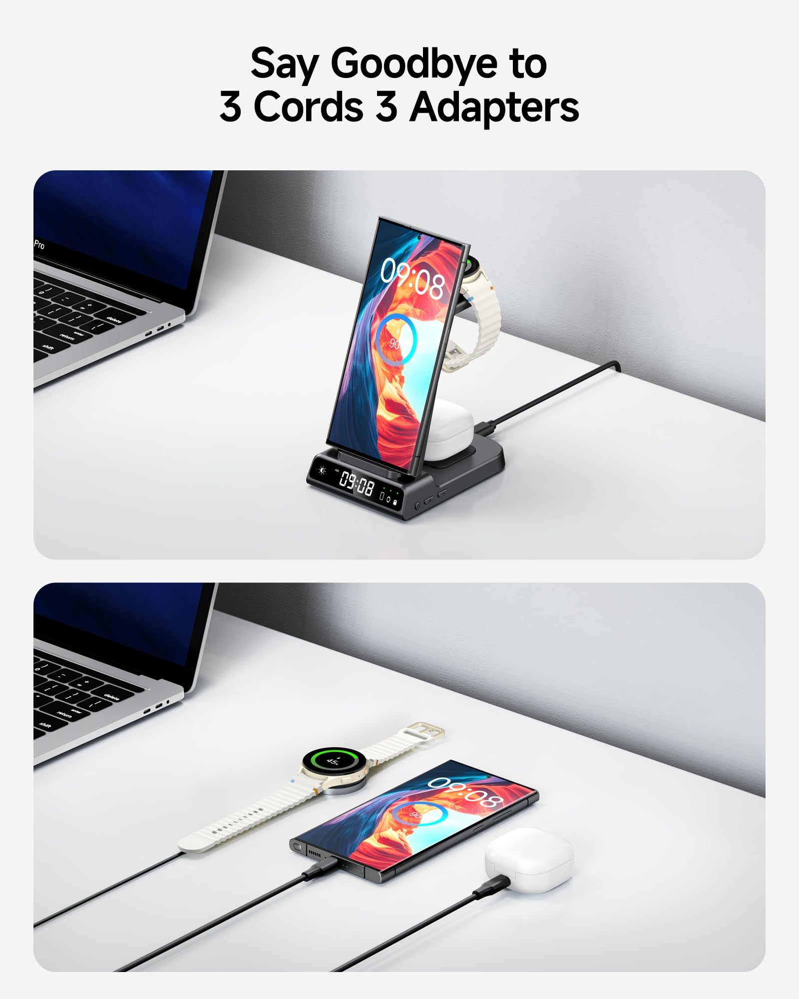 Wireless Charger for Samsung, 3 in 1 Wireless Charging Station for Samsung Galaxy S25 Ultra/S24 Ultra/S23/S22/Note 20/Z Flip 7/Fold 6, Charger for Samsung Galaxy Watch Ultra/8/7/6, Galaxy Buds 3/3 Pro