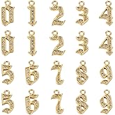 Pandahall 20Pcs Number Zirconia Charms 18K Real Gold Plated Metal Full Rhinestone 0-9 Number Slide Pendants Dangle Charms for DIY Craft Necklace Earrings Keychains Jewelry Making