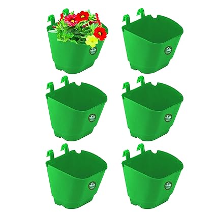 TrustBasket Set of 6 Vertical Gardening Plastic Hanging POTS/PLANTERS (Green) - Small