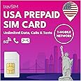 travSIM Prepaid Sim Card USA | T-Mobile Network | Unlimited Data, Calls & Texts in The USA | USA SIM Card Works on iOS & Android Devices | Prepaid Sim Card USA 30 Days