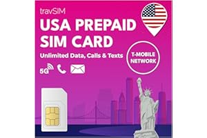 travSIM Prepaid SIM Card USA (Uses The T-Mobile Network) | Unlimited Mobile Data at 4G / 5G Speeds |US Mobile SIM Card with Unlimited Talk & Text in US | USA SIM Card Valid for 10 Days